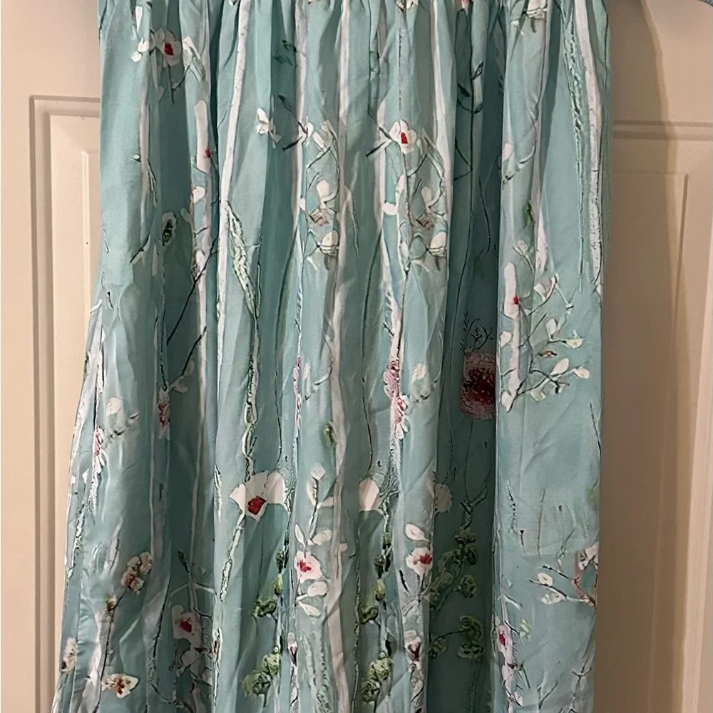 Unbranded new beautiful maxi dress light greenish blue with flowers&pockets - Picture 3 of 3